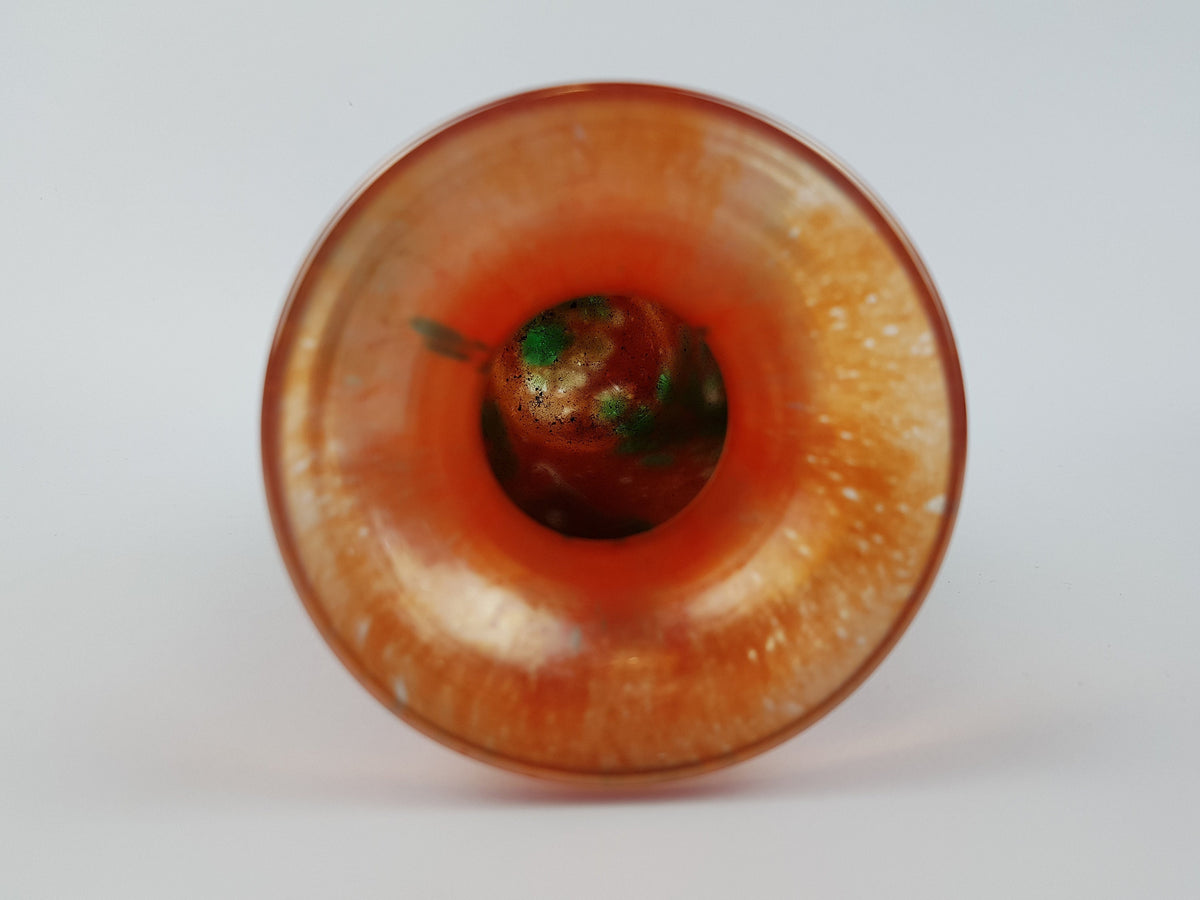 Vintage Orange and Green Glass Vase Carnival Style signed F. LUSTEU ???