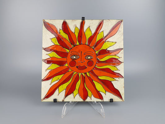 Vintage Italian Wall Tile with Sun Decor made in Italy 1960-70s