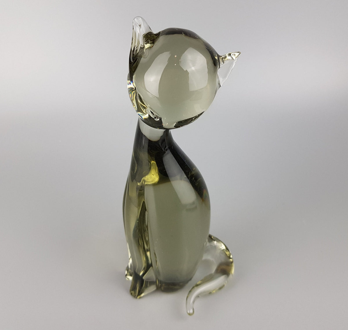 Vintage Livio Seguso Signed Glass Cat Sculpture for Gral Glas Germany 1970s Murano Style Art Glass