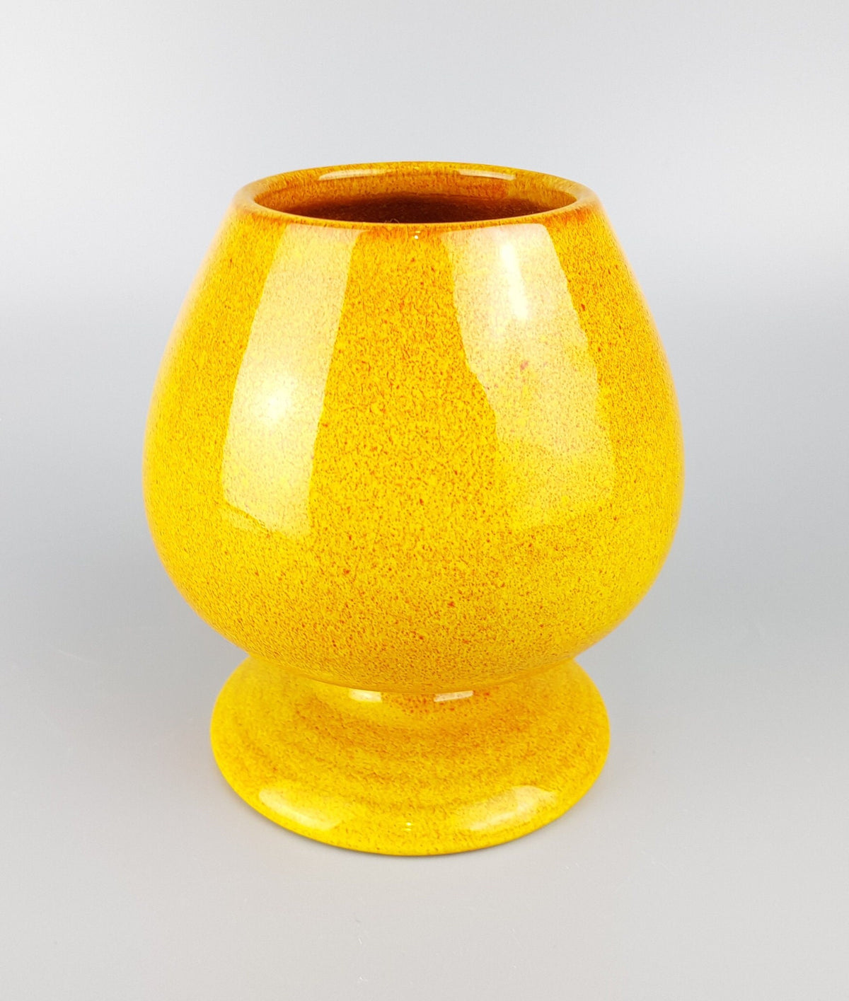 Vintage BERTONCELLO or SICA Yellow Vase with Red Speckles Fat Lava Era Italian Pottery 1970s