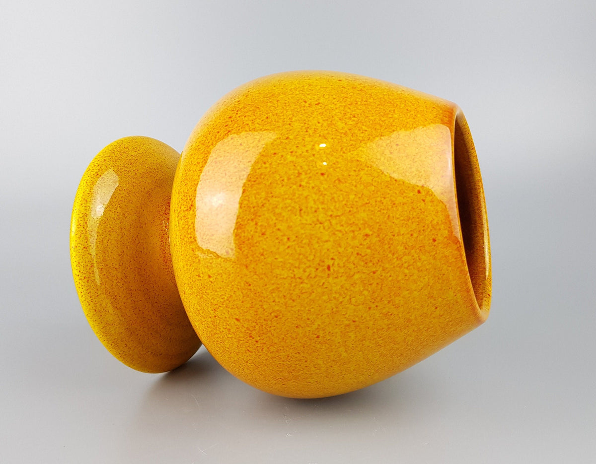 Vintage BERTONCELLO or SICA Yellow Vase with Red Speckles Fat Lava Era Italian Pottery 1970s