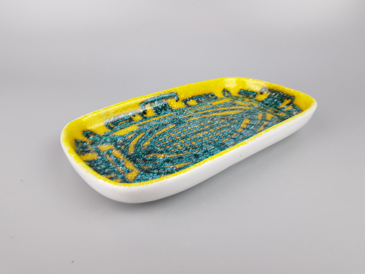 Vintage MANCIOLI / MANCER Yellow and Green Wall Plate / Bowl Italian Pottery 1960s Italy
