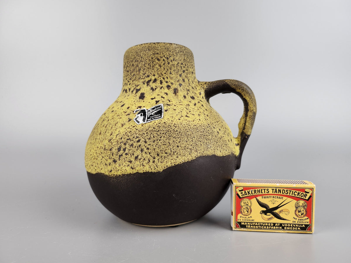 Vintage SILBERDISTEL KERAMIK Brown with Yellow Fat Lava Vase 336 15 West German Pottery 1970s