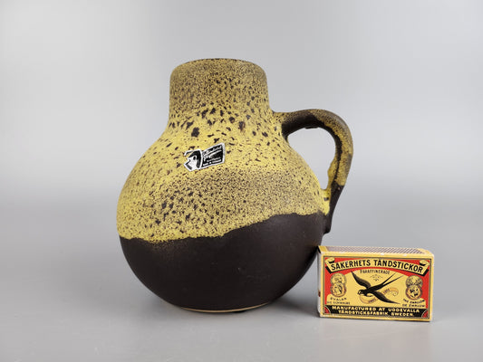 Vintage SILBERDISTEL KERAMIK Brown with Yellow Fat Lava Vase 336 15 West German Pottery 1970s