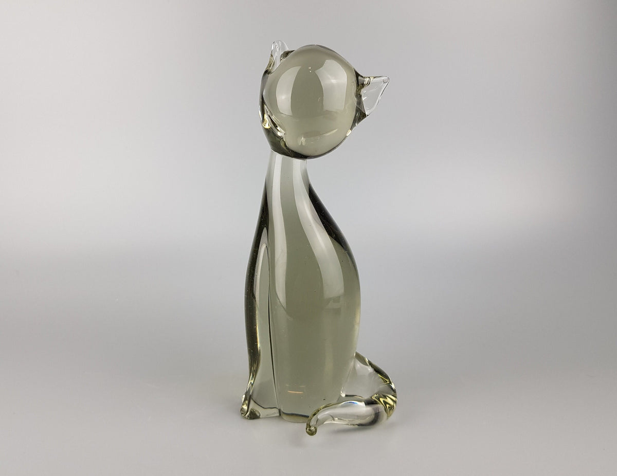 Vintage Livio Seguso Signed Glass Cat Sculpture for Gral Glas Germany 1970s Murano Style Art Glass