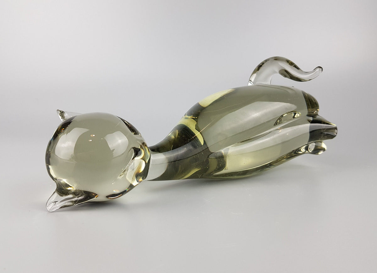 Vintage Livio Seguso Signed Glass Cat Sculpture for Gral Glas Germany 1970s Murano Style Art Glass