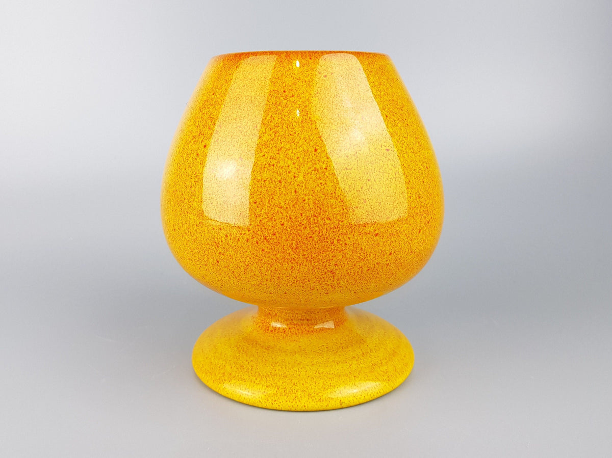 Vintage BERTONCELLO or SICA Yellow Vase with Red Speckles Fat Lava Era Italian Pottery 1970s
