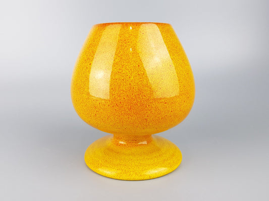 Vintage BERTONCELLO or SICA Yellow Vase with Red Speckles Fat Lava Era Italian Pottery 1970s