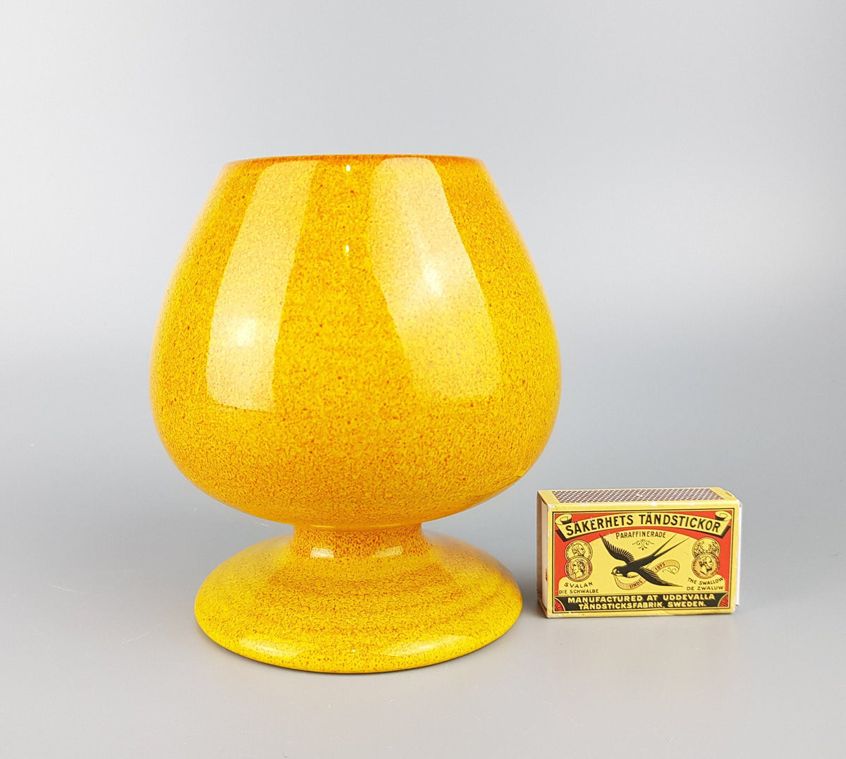 Vintage BERTONCELLO or SICA Yellow Vase with Red Speckles Fat Lava Era Italian Pottery 1970s