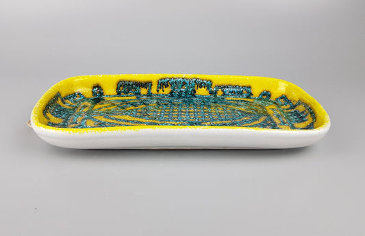 Vintage MANCIOLI / MANCER Yellow and Green Wall Plate / Bowl Italian Pottery 1960s Italy