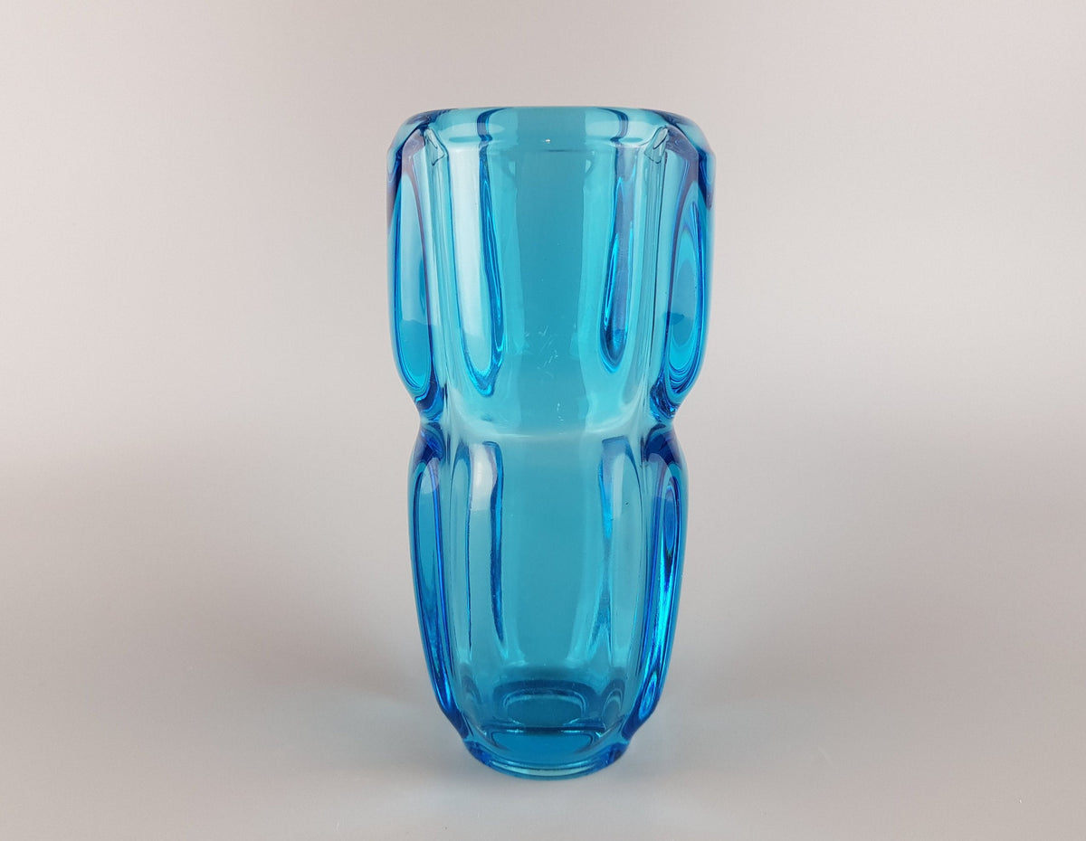 Vintage Czech Rosice Glass Works Blue Vase design by Rudolf Schrötter 1955 Sklo Union