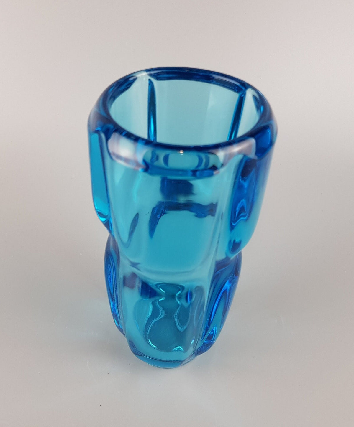 Vintage Czech Rosice Glass Works Blue Vase design by Rudolf Schrötter 1955 Sklo Union