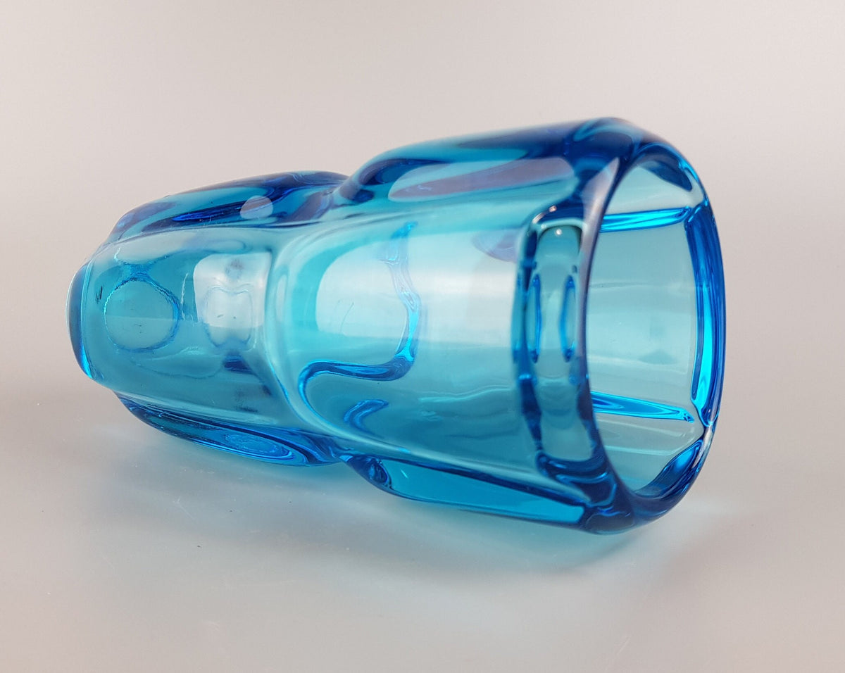Vintage Czech Rosice Glass Works Blue Vase design by Rudolf Schrötter 1955 Sklo Union