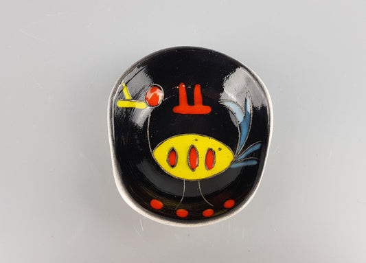 Vintage Small Bowl with Bird Decor Hand Made Italian Pottery ALLA MODA 1950s