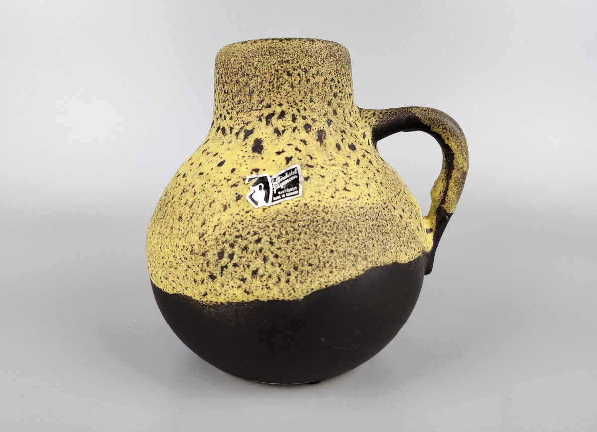 Vintage SILBERDISTEL KERAMIK Brown with Yellow Fat Lava Vase 336 15 West German Pottery 1970s