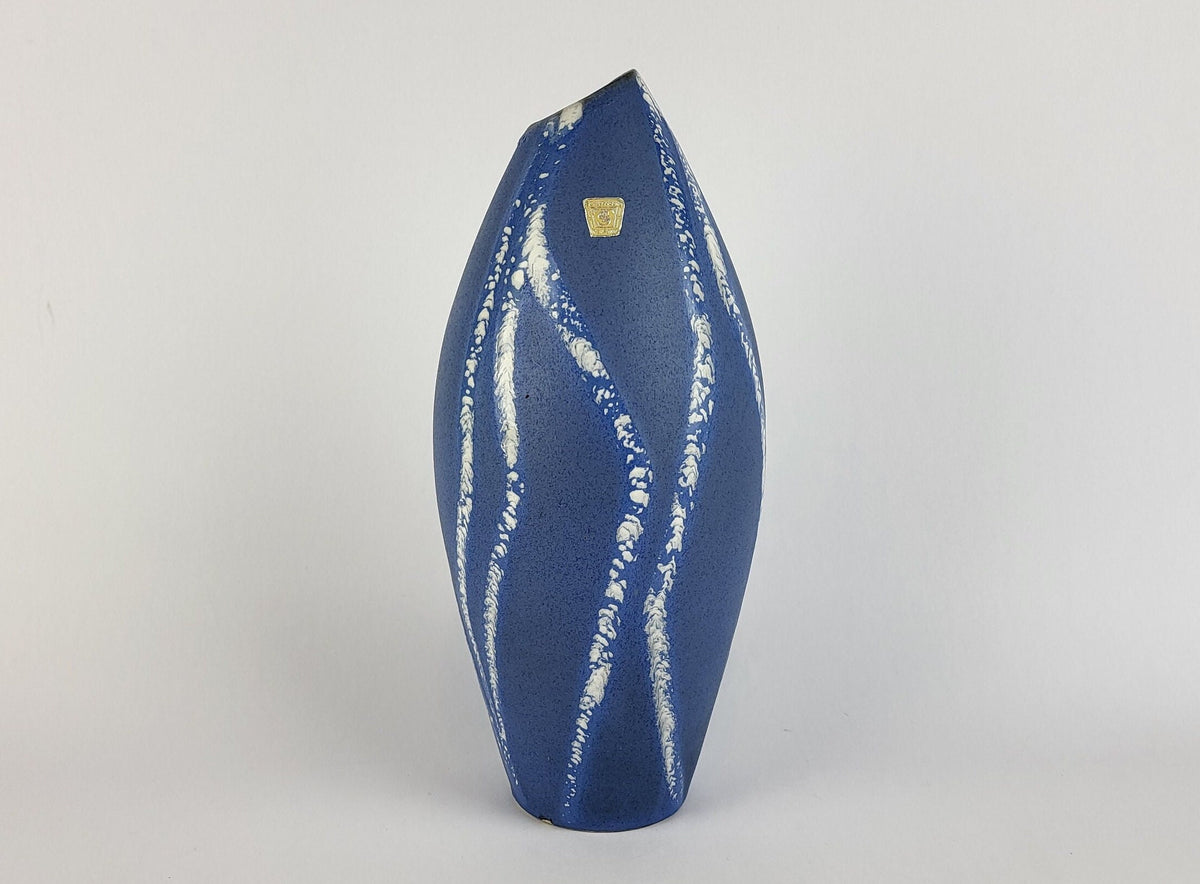 Vintage SCHLOSSBERG KERAMIK Blue and White Vase with AZUR Decor West German Pottery 1950s