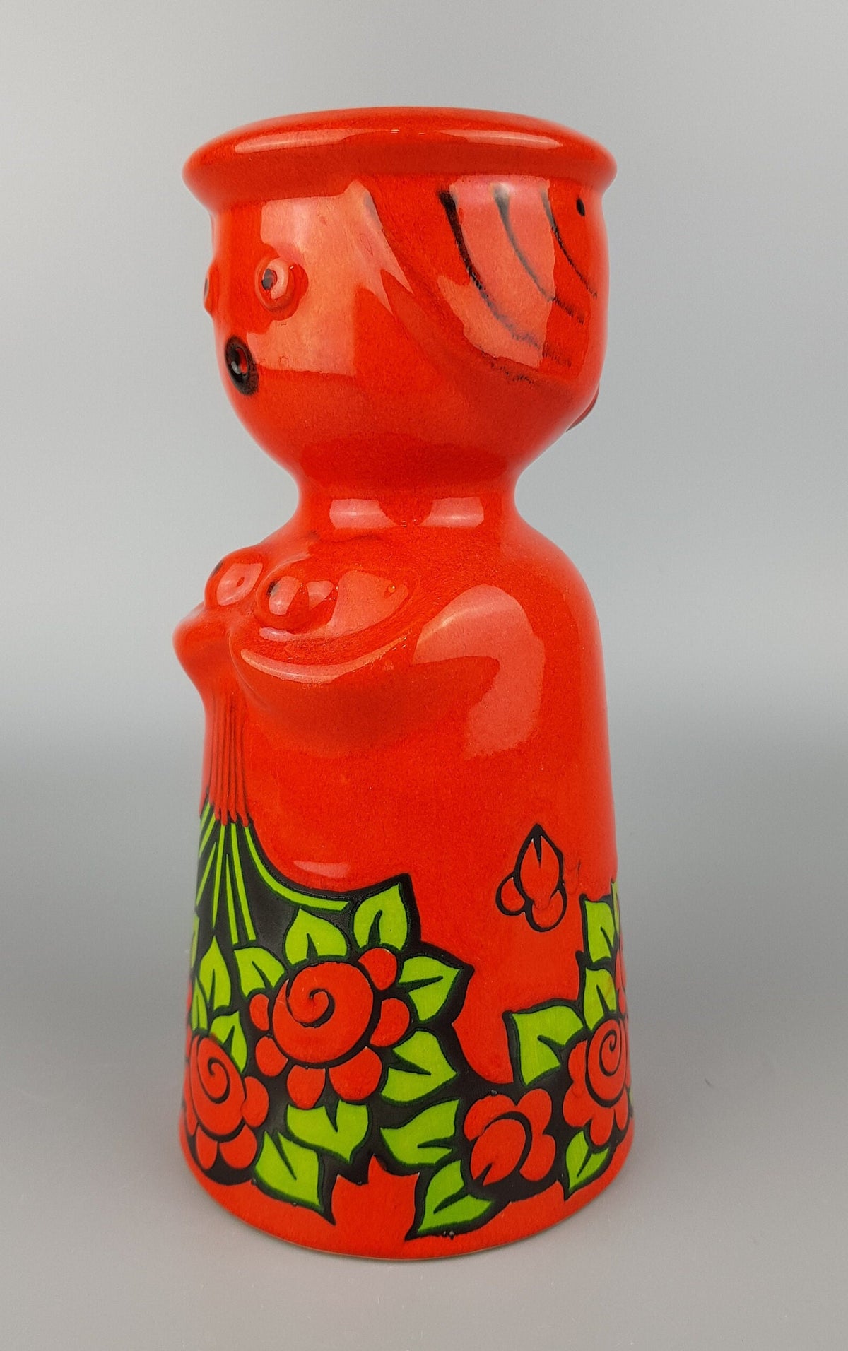 Vintage WACHTERSBACH KERAMIK Red Candle Holder Flower Girl West-Germany 1970s