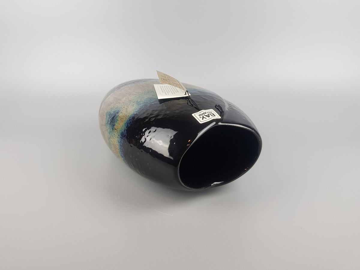 Vintage BAY EXTRA Black Yellow and Blue Vase Fish Mouth Vase West German Pottery 1980's