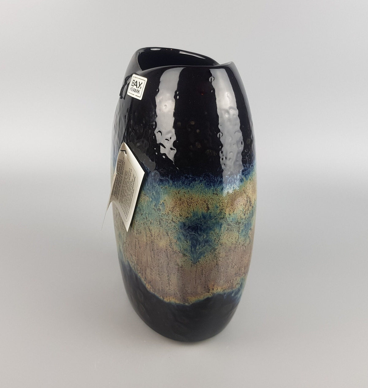 Vintage BAY EXTRA Black Yellow and Blue Vase Fish Mouth Vase West German Pottery 1980's