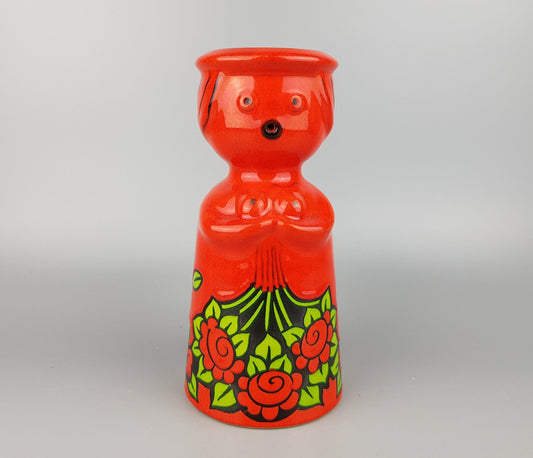 Vintage WACHTERSBACH KERAMIK Red Candle Holder Flower Girl West-Germany 1970s