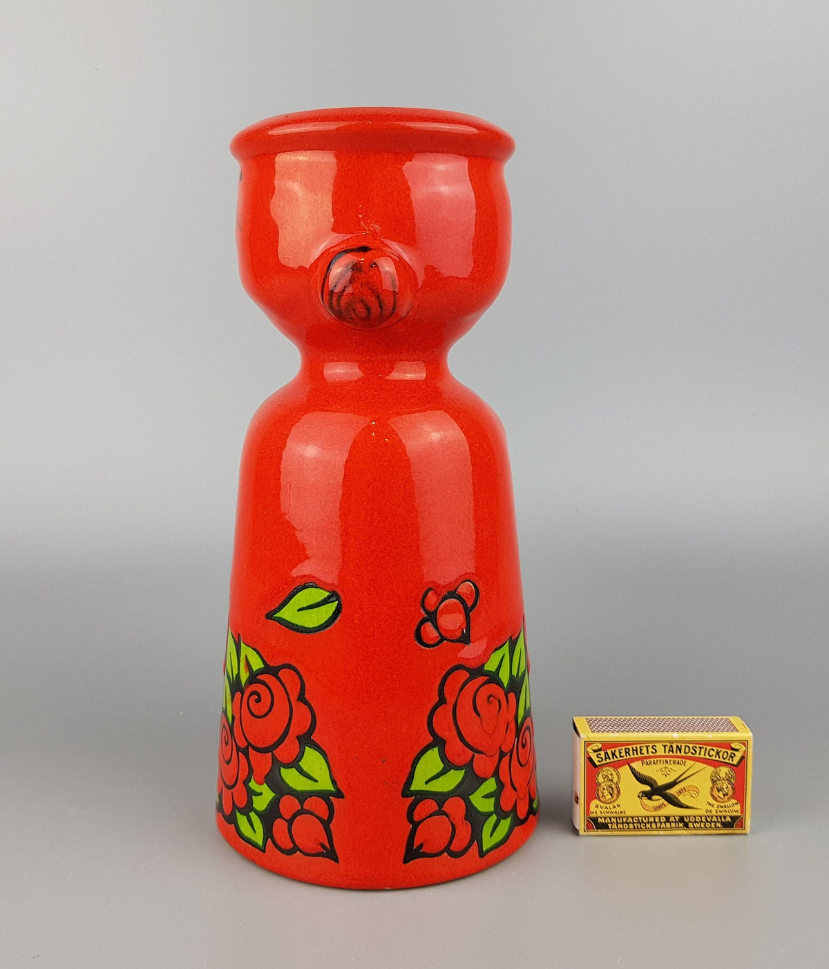 Vintage WACHTERSBACH KERAMIK Red Candle Holder Flower Girl West-Germany 1970s