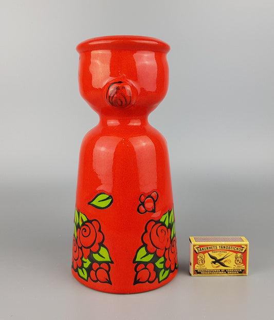 Vintage WACHTERSBACH KERAMIK Red Candle Holder Flower Girl West-Germany 1970s