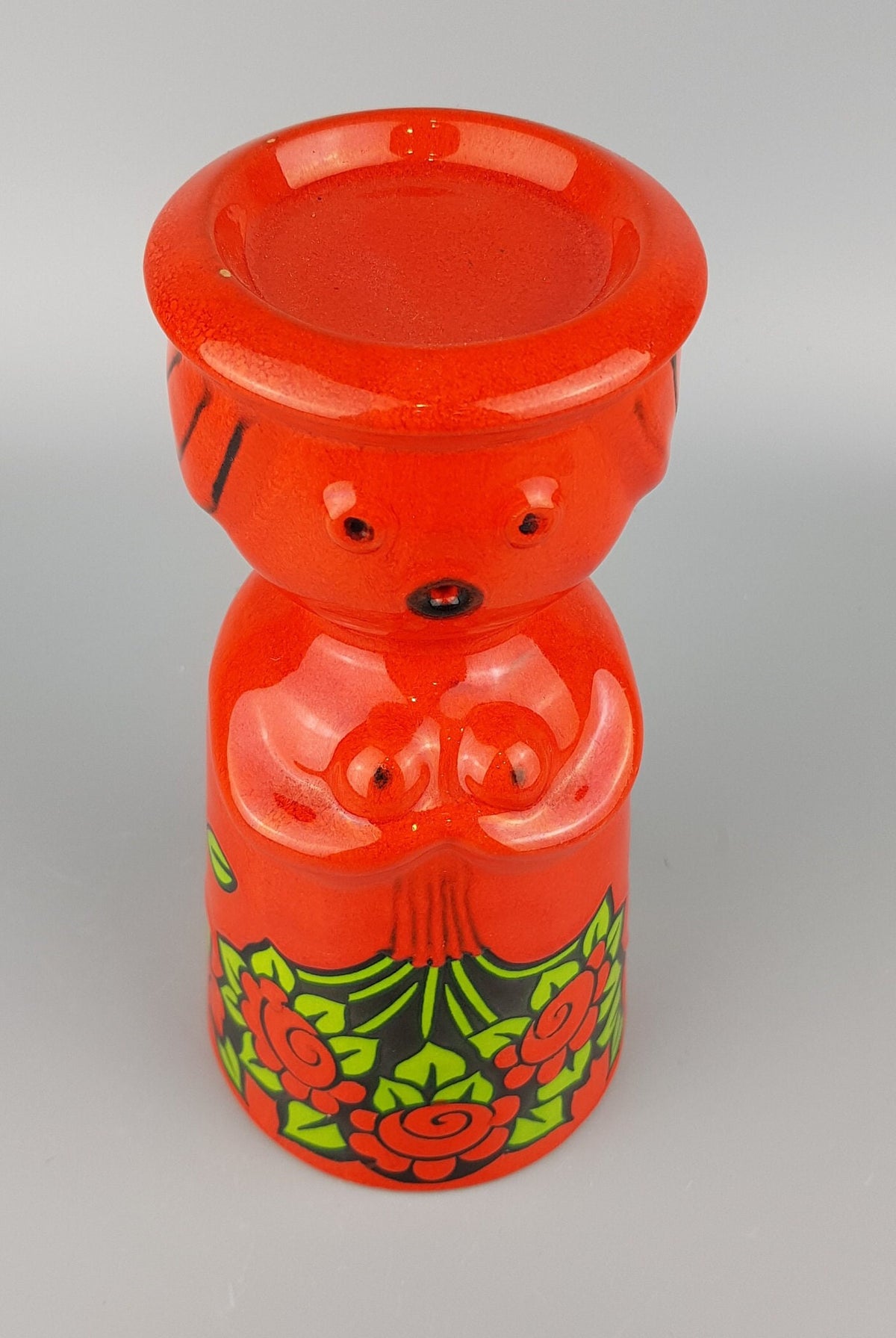 Vintage WACHTERSBACH KERAMIK Red Candle Holder Flower Girl West-Germany 1970s