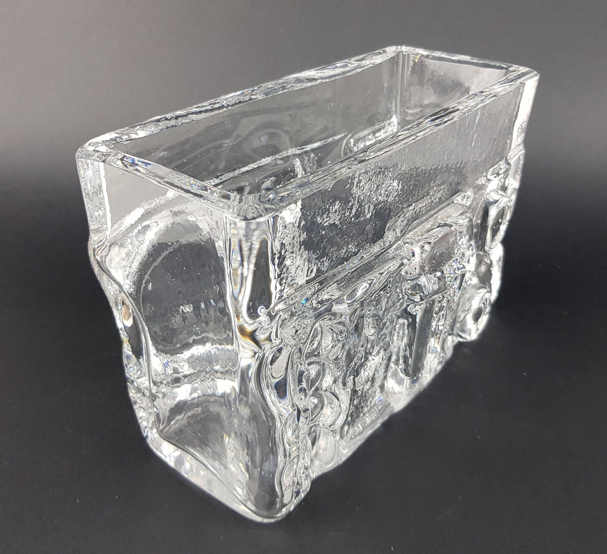 Vintage PEILL und PUTZLER Brutalist Block Vase with Geometric Relief Pattern, 1970s Germany