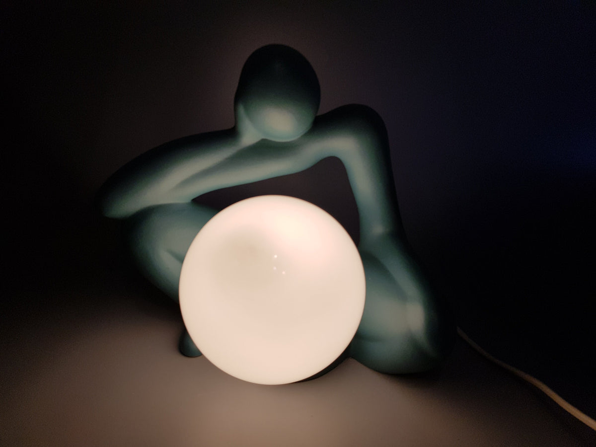 Vintage LICHTAMIK GERMANY Green Minimalist Table Lamp Sitting Figurine Germany 1980-90s