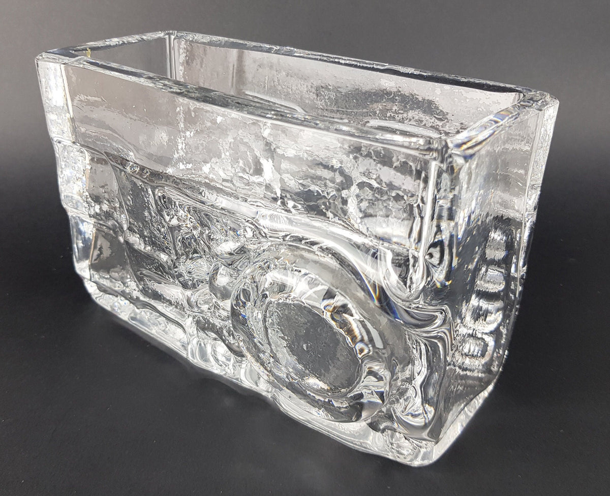 Vintage PEILL und PUTZLER Brutalist Block Vase with Geometric Relief Pattern, 1970s Germany