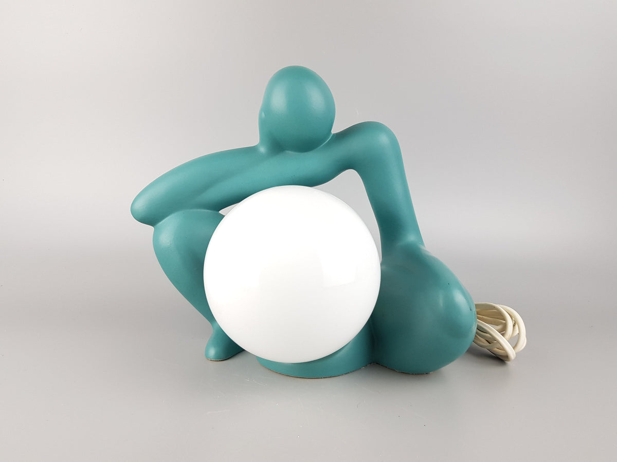 Vintage LICHTAMIK GERMANY Green Minimalist Table Lamp Sitting Figurine Germany 1980-90s