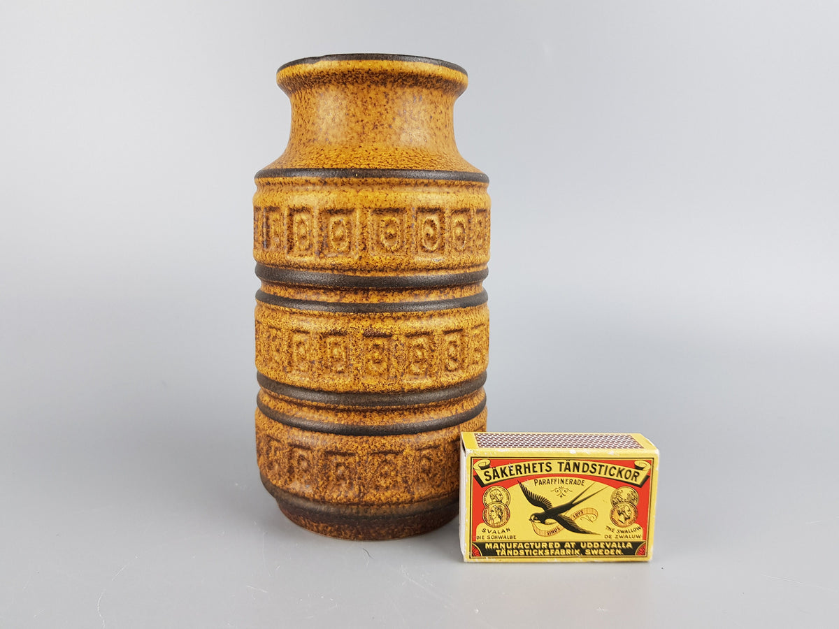 Vintage SCHEURICH KERAMIK Brown Caramel Inka Decor Vase 268-15 West German Pottery 1970s