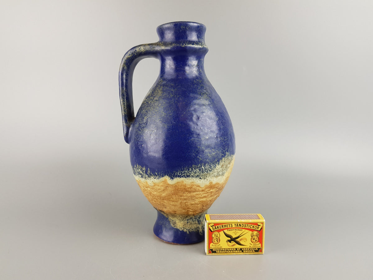 Vintage KARLSRUHER MAJOLIKA Handled Blue Vase 7316 by Fridegart Glatzle 1950 - 1960s