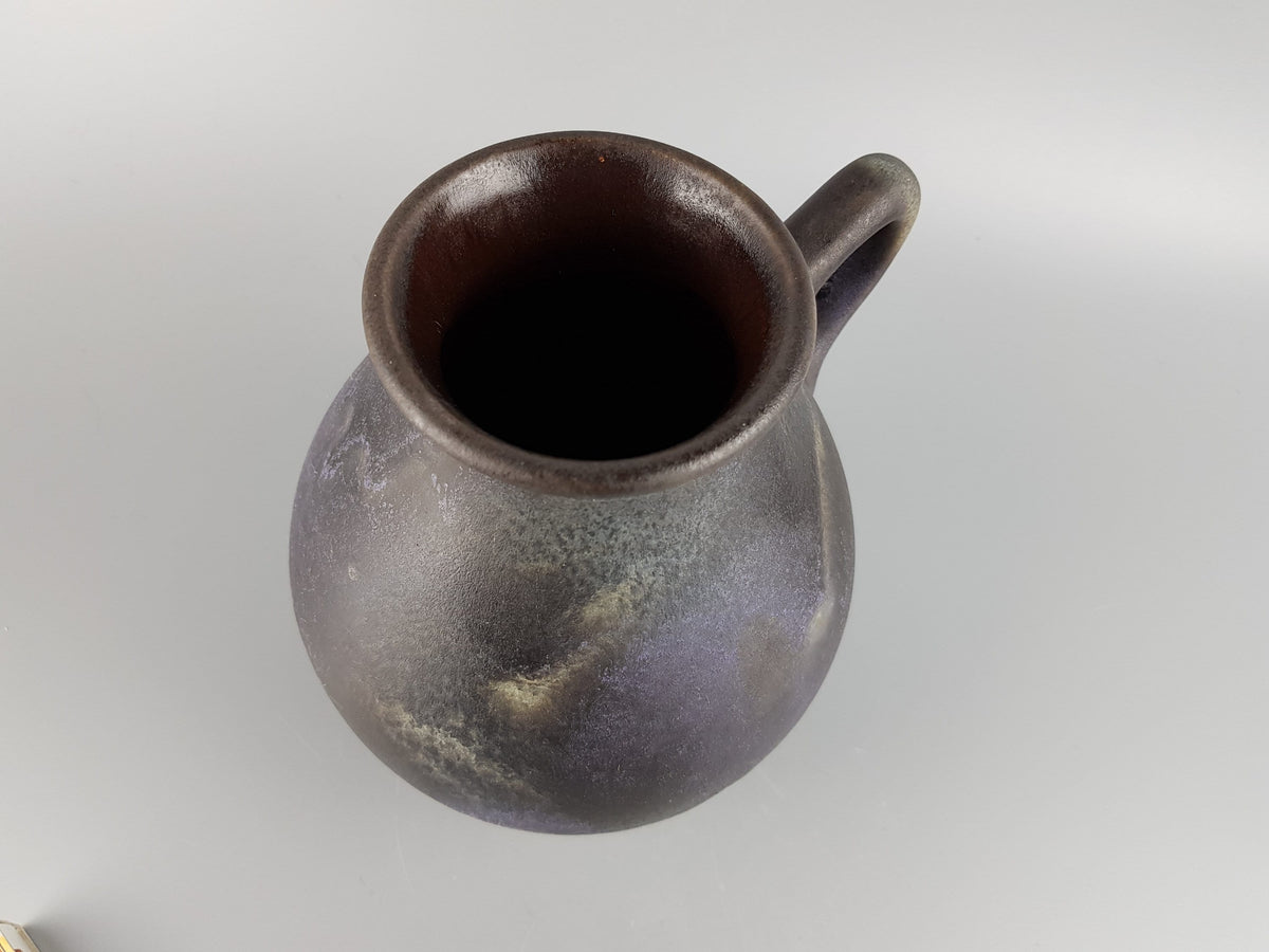 Vintage RUSCHA KERAMIK Grey Fat Lava Era Handled Vase With Blue/Purple Accents 308 West German Pottery 1980s