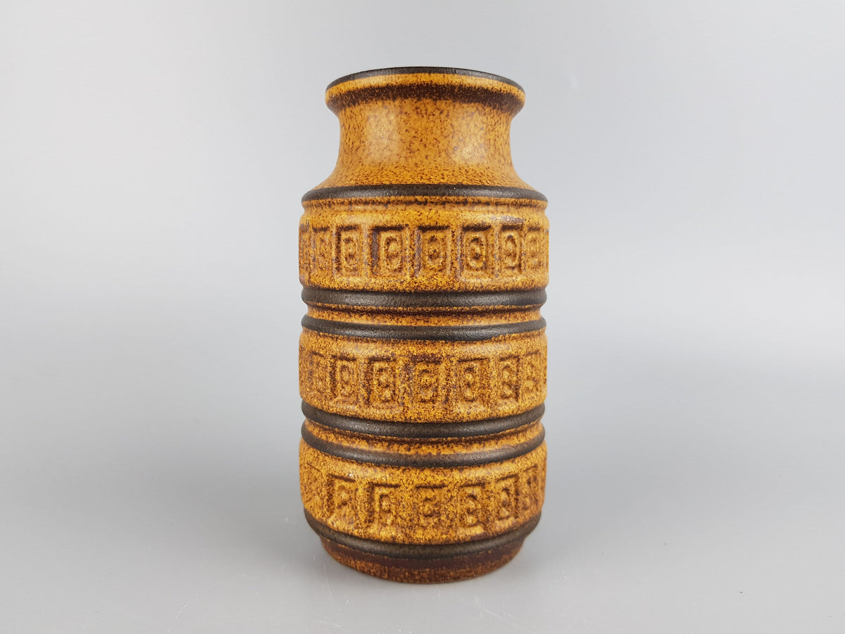 Vintage SCHEURICH KERAMIK Brown Caramel Inka Decor Vase 268-15 West German Pottery 1970s