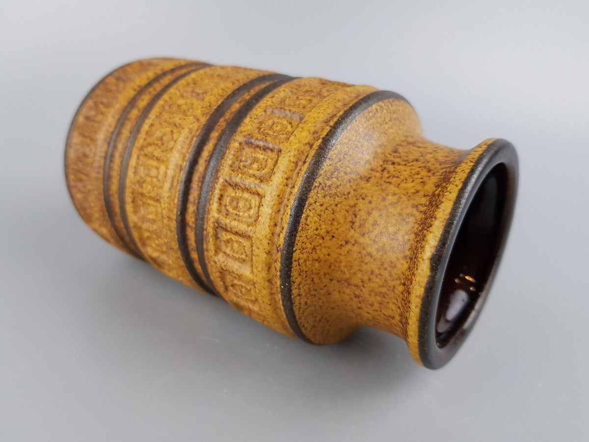 Vintage SCHEURICH KERAMIK Brown Caramel Inka Decor Vase 268-15 West German Pottery 1970s