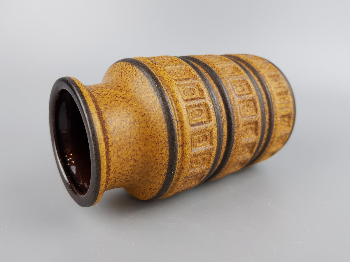 Vintage SCHEURICH KERAMIK Brown Caramel Inka Decor Vase 268-15 West German Pottery 1970s