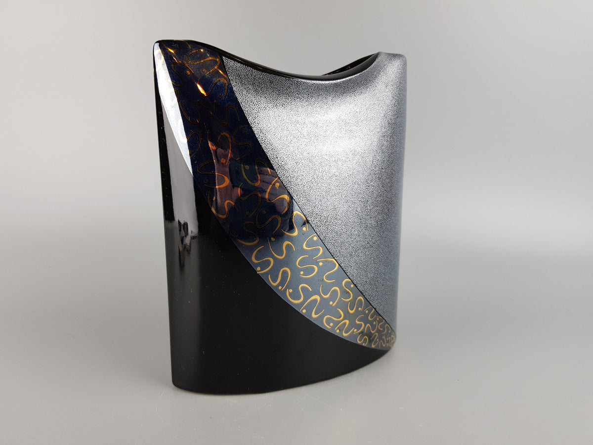Vintage STEULER DESIGN Black Grey Pillow Vase Memphis Style West German Pottery 1980s
