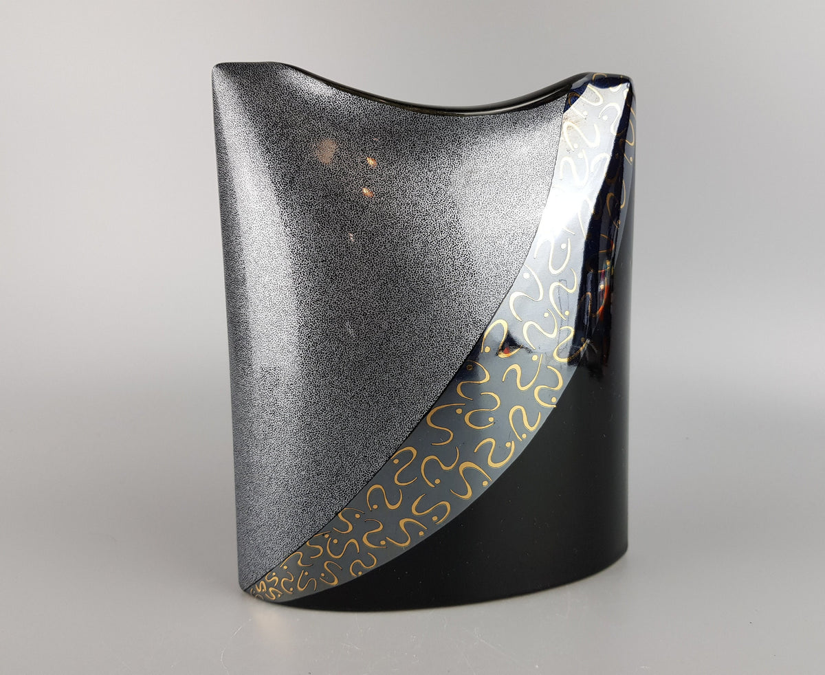 Vintage STEULER DESIGN Black Grey Pillow Vase Memphis Style West German Pottery 1980s