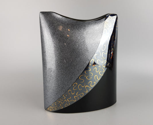 Vintage STEULER DESIGN Black Grey Pillow Vase Memphis Style West German Pottery 1980s