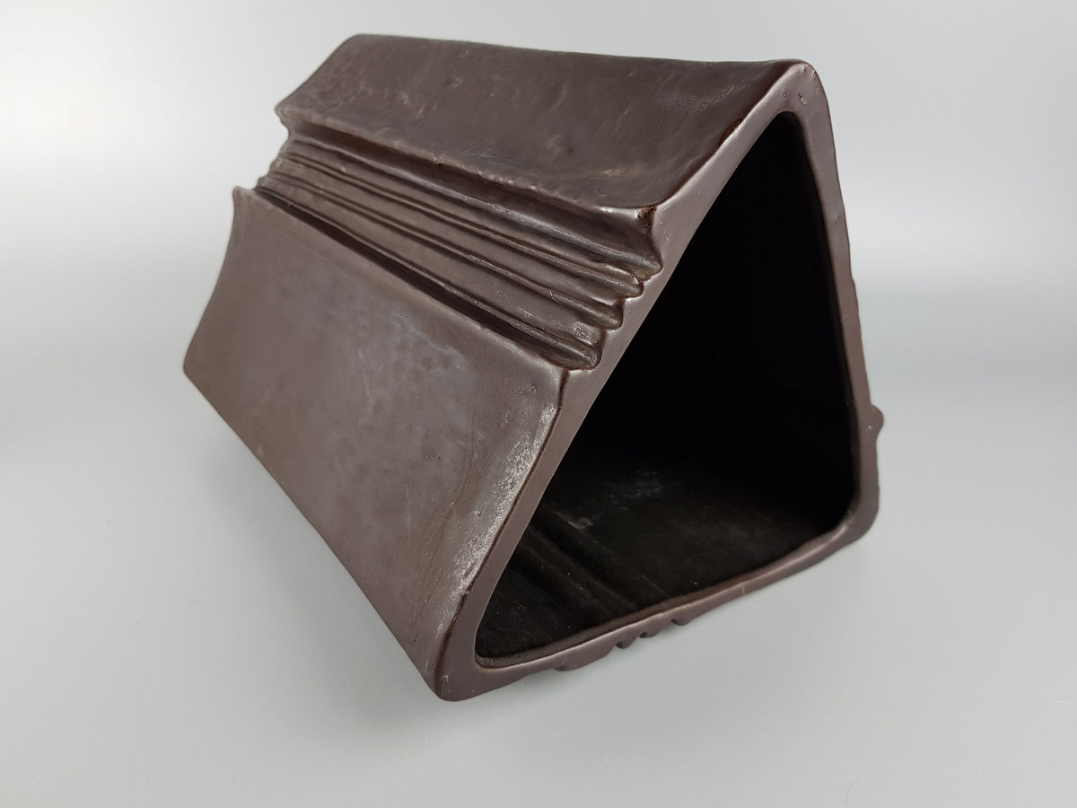 Vintage SCHÄFFENACKER Studio Art Pottery Brown Triangular Fat Lava Era Vase 76/1 West German Pottery 1960s