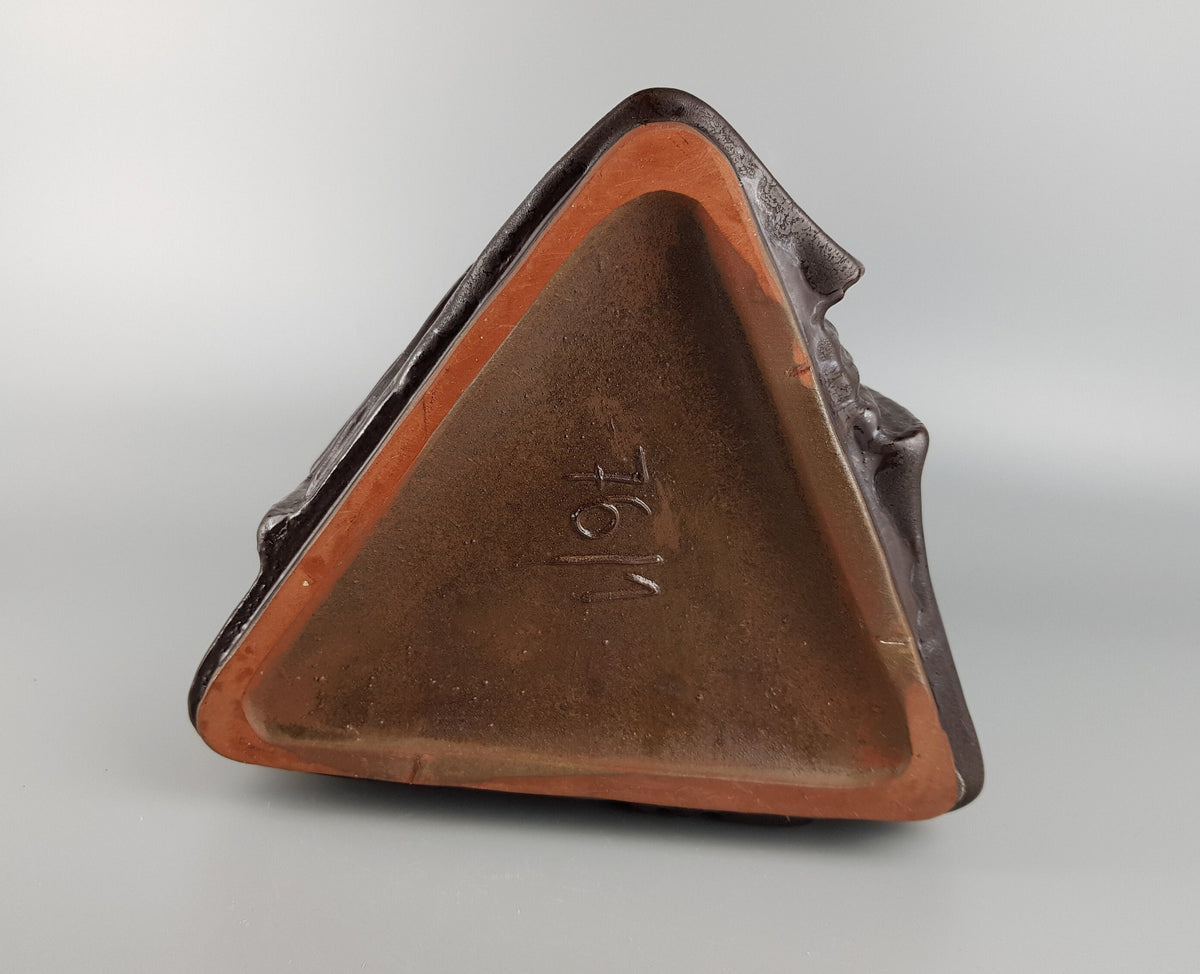 Vintage SCHÄFFENACKER Studio Art Pottery Brown Triangular Fat Lava Era Vase 76/1 West German Pottery 1960s