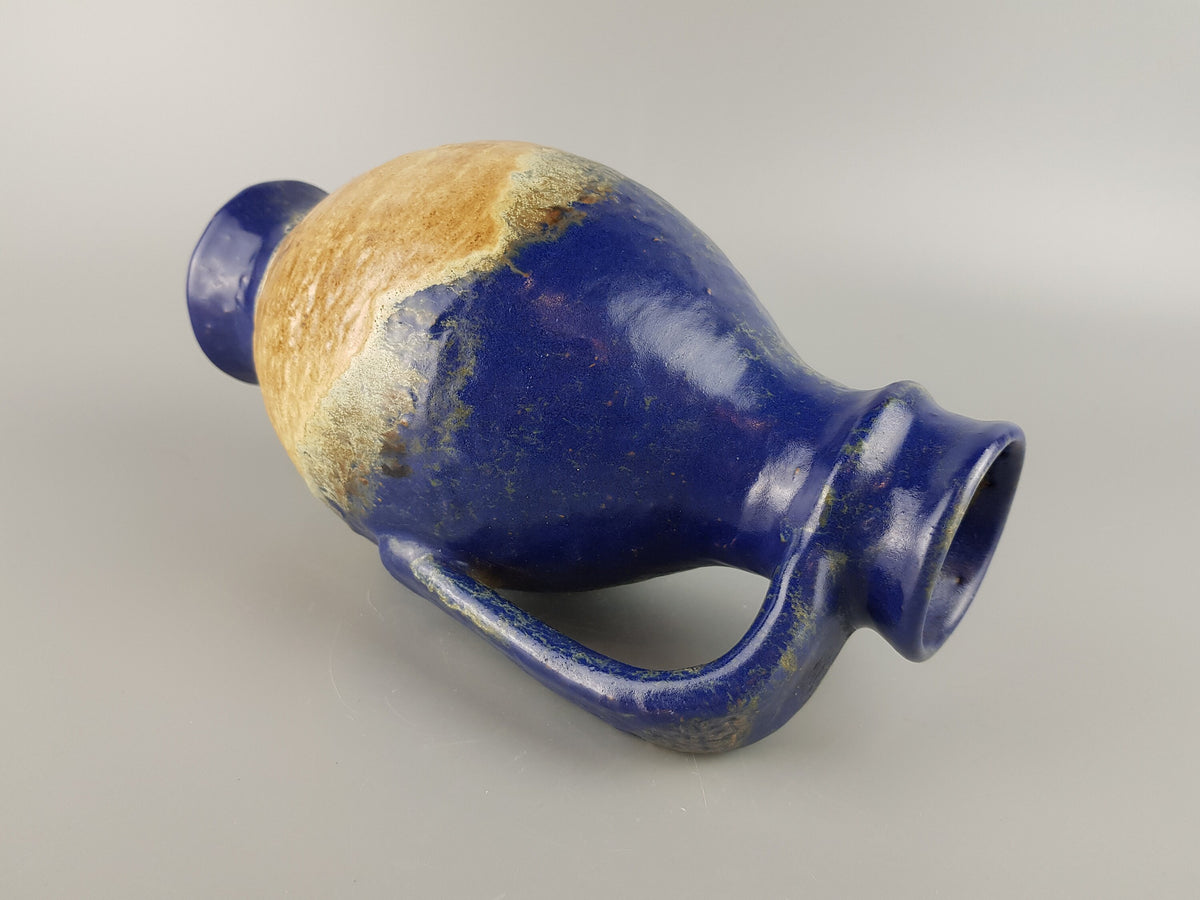 Vintage KARLSRUHER MAJOLIKA Handled Blue Vase 7316 by Fridegart Glatzle 1950 - 1960s