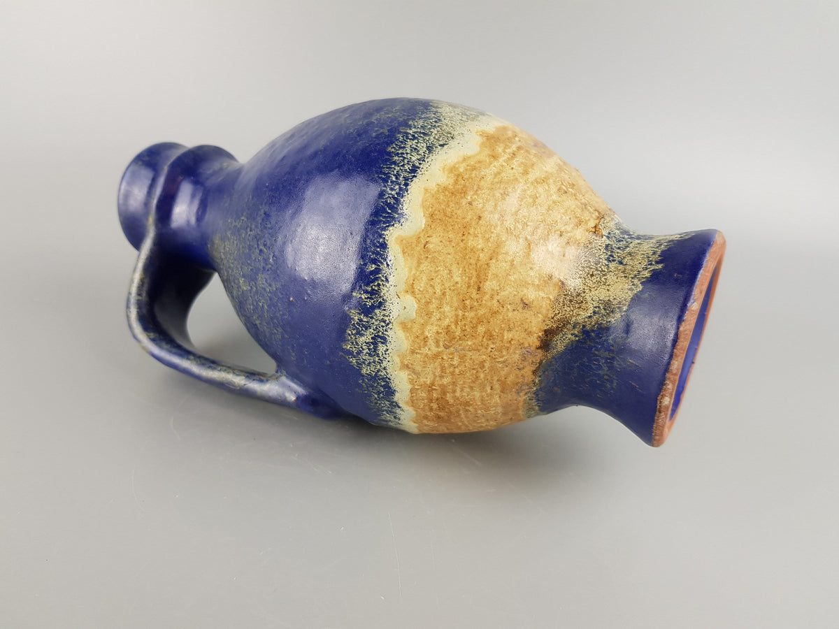 Vintage KARLSRUHER MAJOLIKA Handled Blue Vase 7316 by Fridegart Glatzle 1950 - 1960s