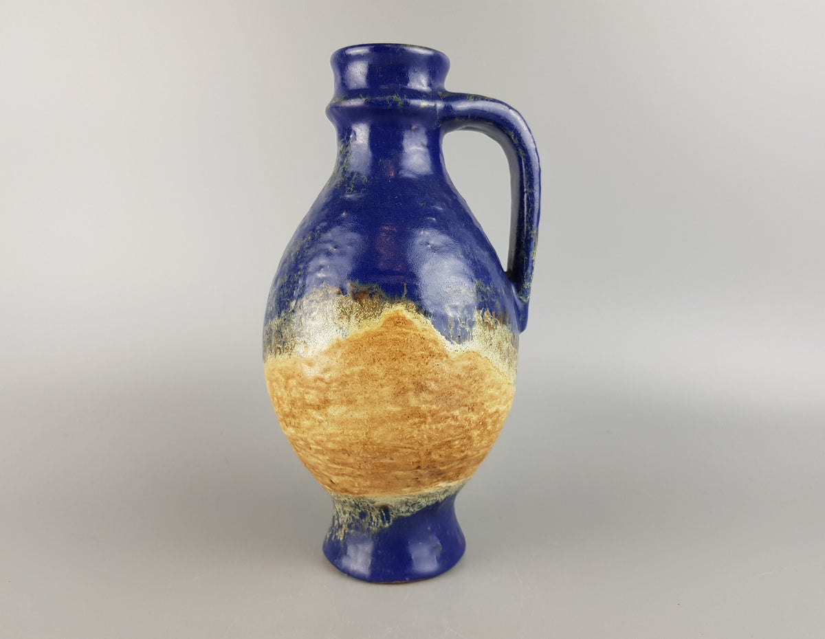 Vintage KARLSRUHER MAJOLIKA Handled Blue Vase 7316 by Fridegart Glatzle 1950 - 1960s