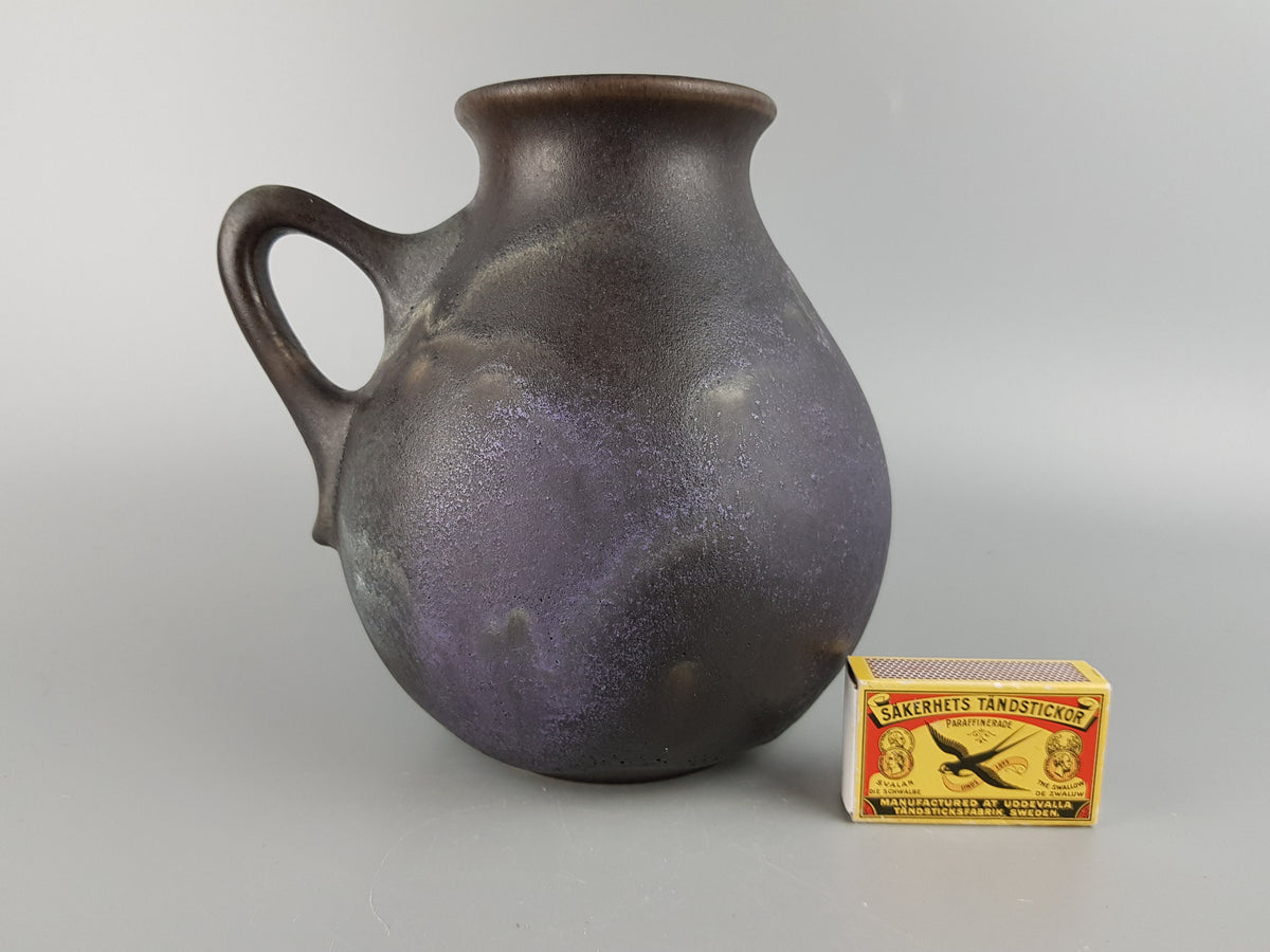 Vintage RUSCHA KERAMIK Grey Fat Lava Era Handled Vase With Blue/Purple Accents 308 West German Pottery 1980s
