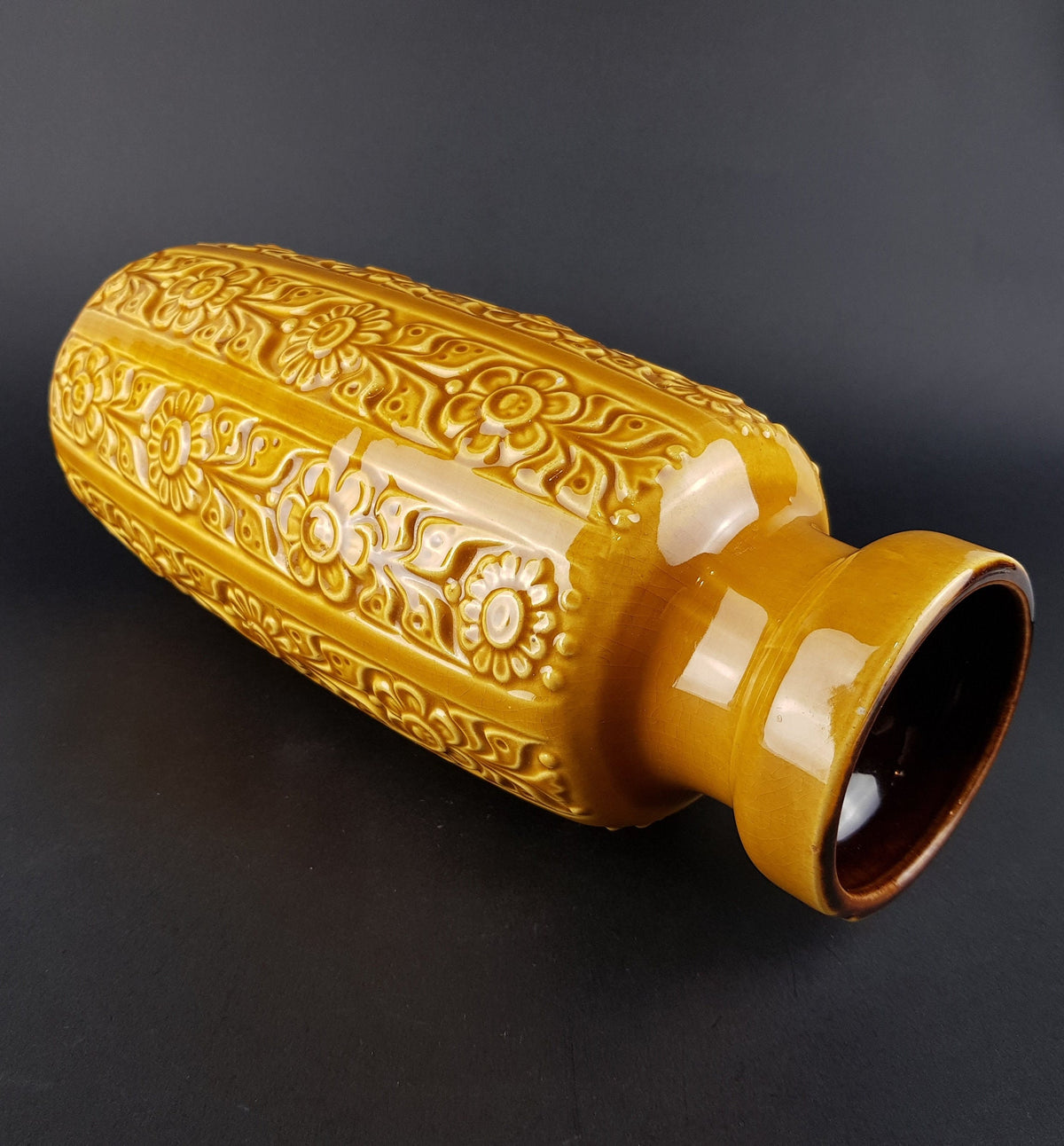 Vintage SCHEURICH KERAMIK Yellow Vase with NIZZA decor 280 30 West German Pottery 1970s