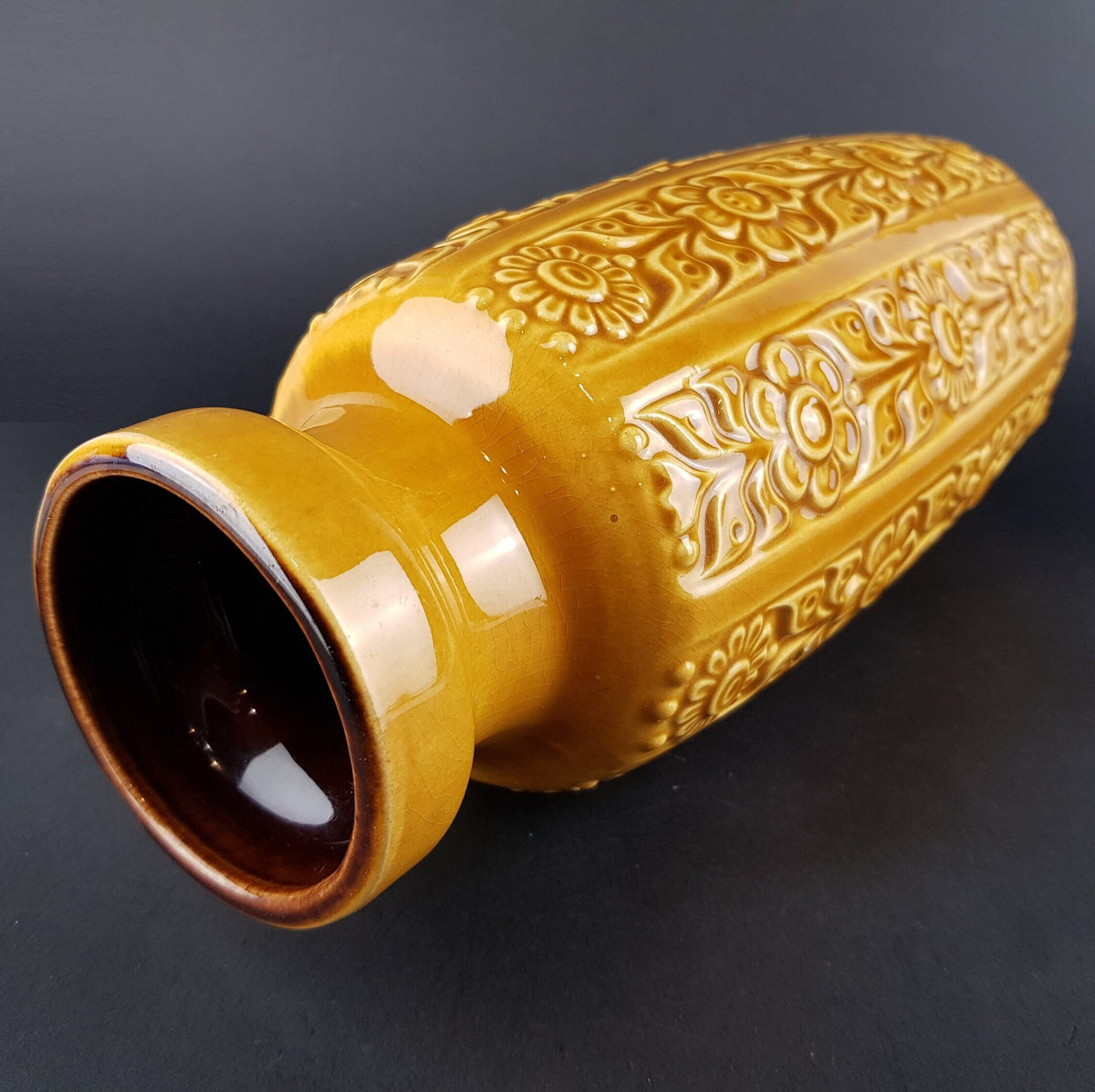 Vintage SCHEURICH KERAMIK Yellow Vase with NIZZA decor 280 30 West German Pottery 1970s