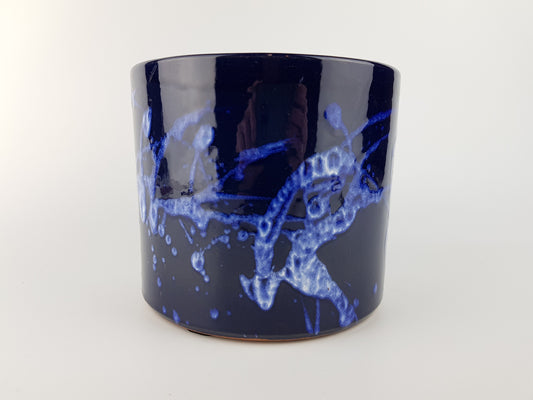 Vintage MAREI KERAMIK Ink Blue Fat Lava Planter Flower Pot with Grönland decor West German Pottery 1970s 11/3 *