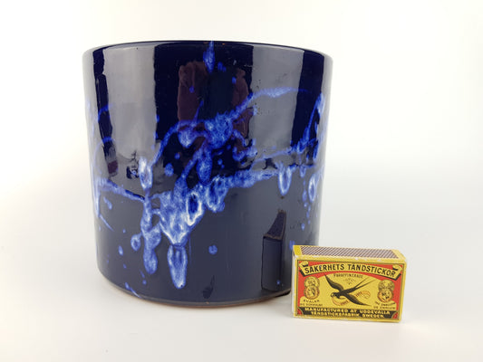 Vintage MAREI KERAMIK Ink Blue Fat Lava Planter Flower Pot with Grönland decor West German Pottery 1970s 11/3 *